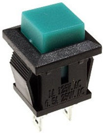 PB-02GN, Кнопка квадратная OFF-(ON) (1A 125VAC), зеленая 8.8х8.8мм