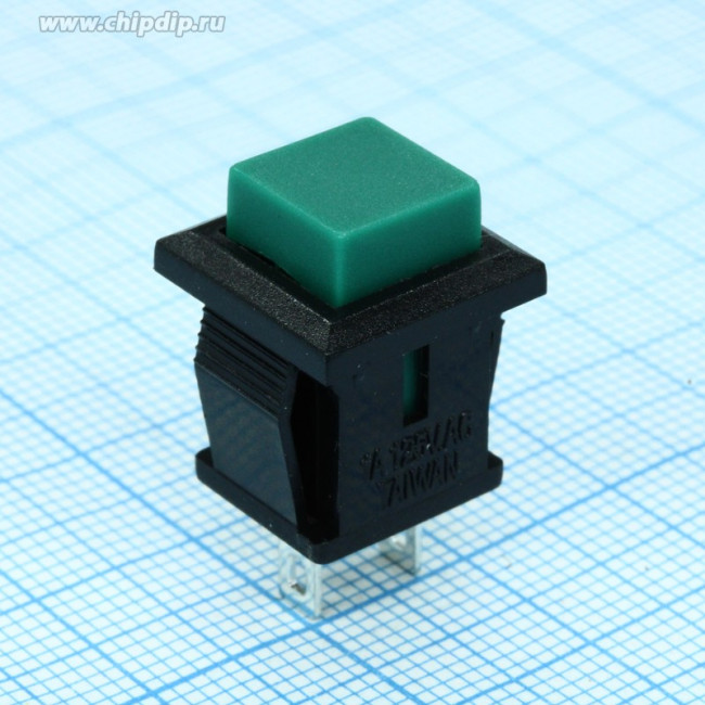 PB-02GN, Кнопка квадратная OFF-(ON) (1A 125VAC), зеленая 8.8х8.8мм
