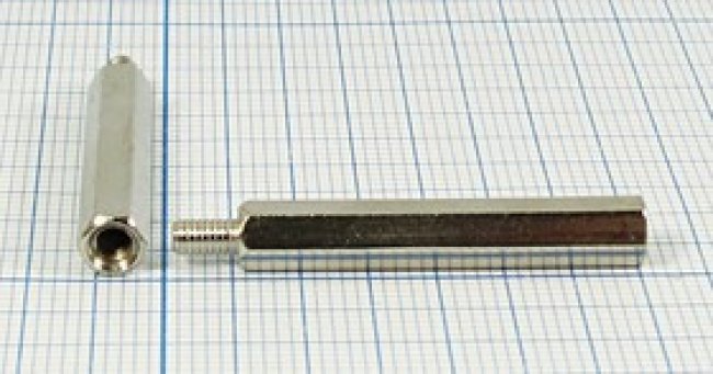 Стойка для печатных плат PCHSN-30, латунь никелированная, M3; №7162 N стойка L30,0\М3x6-М3\ S5\мет/Ni\\PCHSN