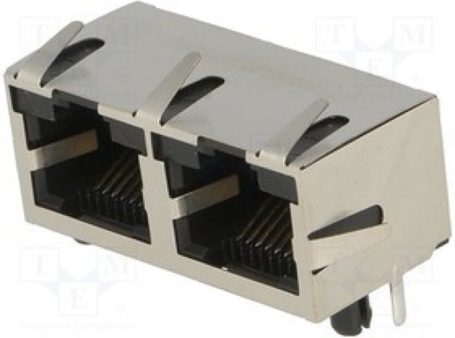RJHSE538002, Conn RJ-45 F 16 POS 1.02mm Solder RA Thru-Hole 16 Terminal 2 Port