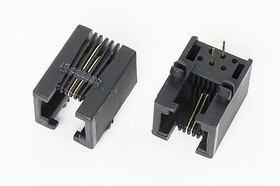 Разъем телефонный 6P2C розетка, контакты 2P, на плату/угловой, T4-6P2C[RJ-11]