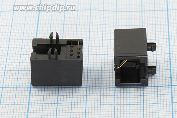 Разъем телефонный 6P2C розетка, контакты 2P, на плату/угловой, T4-6P2C[RJ-11]