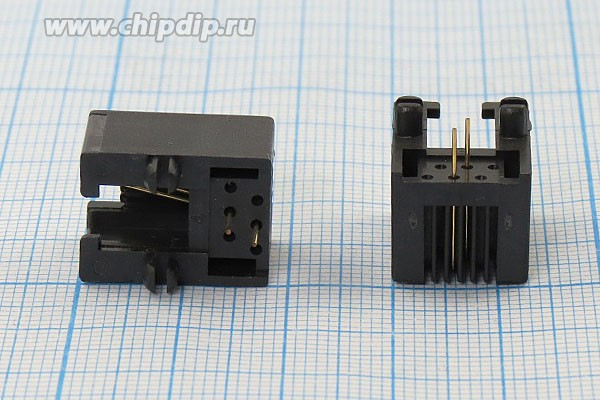 Разъем телефонный 6P2C розетка, контакты 2P, на плату/угловой, T4-6P2C[RJ-11]
