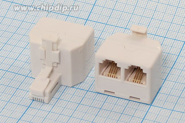 Разъем телефонный 6P4C-Разъем телефонный 6P4Cx2 вилка, контакты 4C, RJ-11