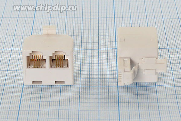 Разъем телефонный 6P4C-Разъем телефонный 6P4Cx2 вилка, контакты 4C, RJ-11