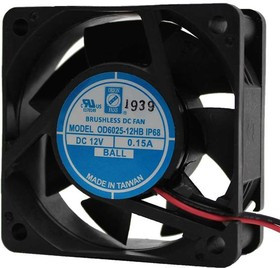 OD6025-12HBIP68, DC Fans DC Axial Fan, 60x60x25mm, 12VDC, 25CFM, 1.8W, 0.15A, 30dBA, Ball, Wire, IP68
