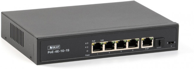 SKAT PoE-4E-1G-1S коммутатор PoE Plus, мощность 80Вт, порты: 4-Ethernet, 1-Uplink, 1-SFP SKAT PoE-4E-1G-1S коммутатор PoE Plus, мощность 80Вт, порты: 4-Ethernet, 1-Uplink, 1-SFP