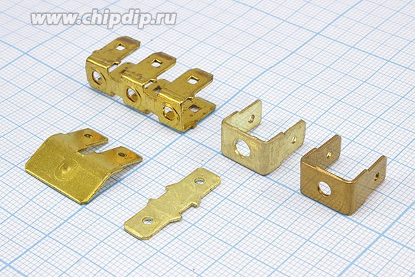 Клемма штекер 6,3x0,8-2x"O"d4, латунь, угл 90град; №621 клемма штек 6,3x0,8-2x"O"d4\\лат\угл 90град\\