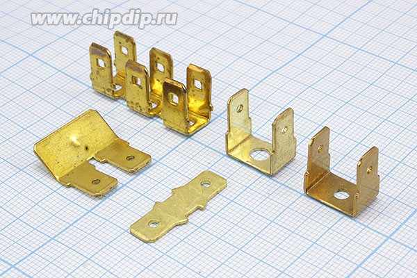 Клемма штекер 6,3x0,8-2x"O"d4, латунь, угл 90град; №621 клемма штек 6,3x0,8-2x"O"d4\\лат\угл 90град\\