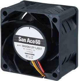 9HV0612P1J0011, DC Fans Fan, 60x60x38mm, 12VDC, 66.4CFM, High Static Pressure, Ribless, Ball, Tach/PWM