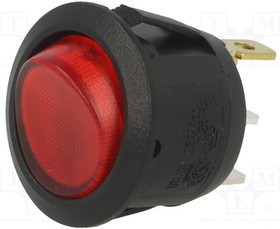 AE-R13112BNAA, ROCKER; SPST; Pos: 2; ON-OFF; 6A/250VAC; red; neon lamp; 230V; round