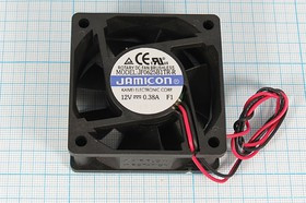 Вентилятор 60x60x25, напряжение 12В, ток 0,38А, выводы 2L, подшипник качения, JF0625B1T-R JAMICO