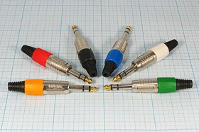 Вилка 6.3 стерео ,контакты 3C ,на кабель ,синий ,металл цанговый хвост