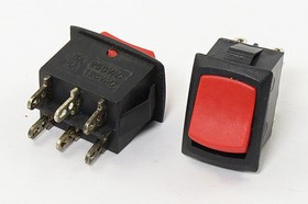 Переключатель клавишный, контакты 6C, 3А, ON-OFF-ON, подсветка черная/красная,