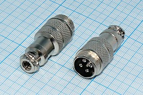 Штекер микрофонный MIC16 на кабель, 4 контакта, М16, QGXZ16M-4, аналог MC901-4P; Q-15188 штек мик MIC16\4P\каб\М16\\ QGXZ16M-4[MC901-4P]