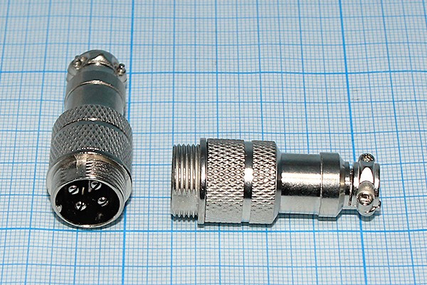 Штекер микрофонный MIC16 на кабель, 4 контакта, М16, QGXZ16M-4, аналог MC901-4P; Q-15188 штек мик MIC16\4P\каб\М16\\ QGXZ16M-4[MC901-4P]