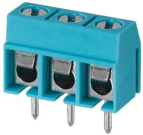 TB002-500-03BE, Fixed Terminal Blocks Terminal block, screw type, 5.00 , horizontal, 3 poles, CUI Blue, slotted screw, PCB mount