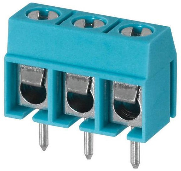 TB002-500-03BE, Fixed Terminal Blocks Terminal block, screw type, 5.00 , horizontal, 3 poles, CUI Blue, slotted screw, PCB mount