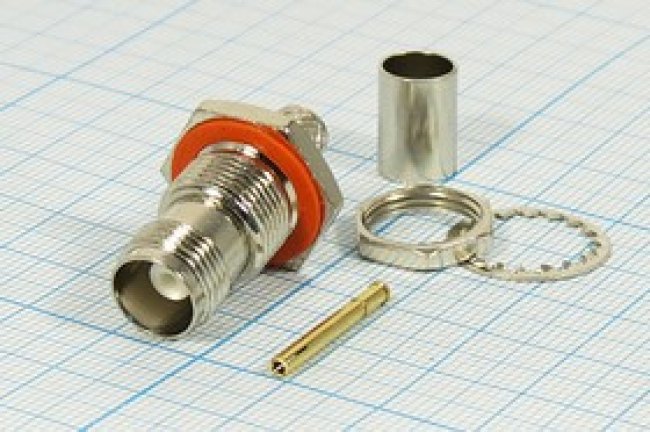 Разъем TNC розетка, RG6, на блок, обжимной, гайка Разъем TNC розетка, RG6, на блок, обжимной, гайка