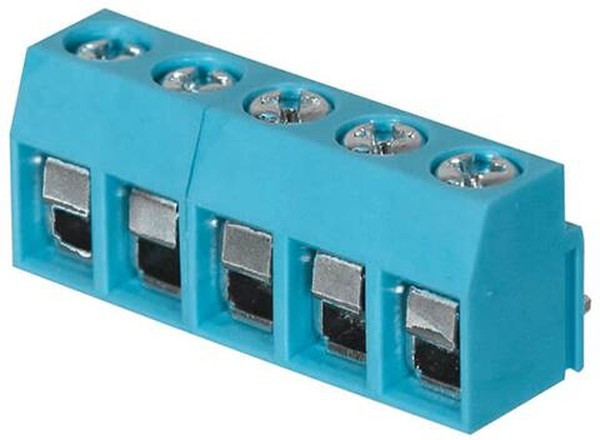 TB003V-500-P05BE, Fixed Terminal Blocks Terminal block, screw type, 5.00 , vertical, 5 poles, CUI Blue, Philip's head screw, PCB mount