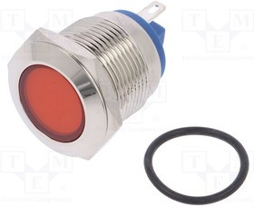 IND19-24R-C, Индикат.лампа LED, плоский, 24ВDC, 24ВAC, Отв d19мм, латунь IND19-24R-C, Индикат.лампа LED, плоский, 24ВDC, 24ВAC, Отв d19мм, латунь