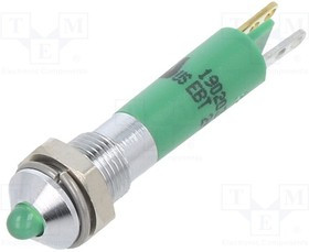 19020351, Индикат.лампа: LED; выпуклый; зеленый; 24ВDC; O6мм; металл