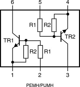 PUMH4,115, PUMH4,115 Dual NPN Digital Transistor, 100 mA, 50 V, 6-Pin UMT