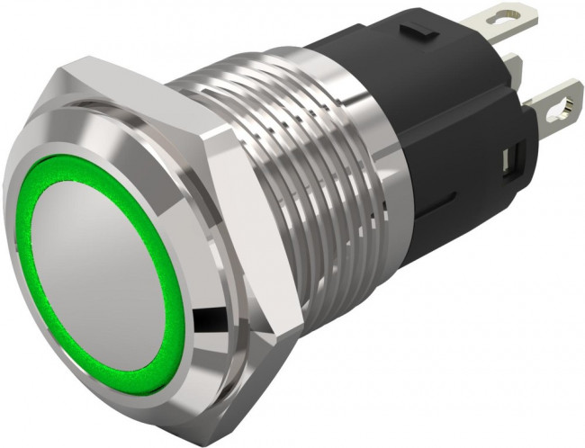 82-4151.1133, Pushbutton Switches Grn RingLED 12VAC/DC 16mm QC Flush