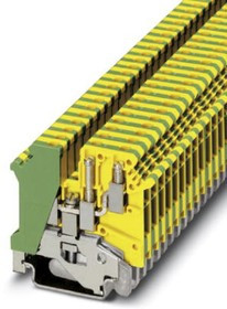 1923076, UK 5-TWIN-PE Series Green/Yellow Fused DIN Rail Terminal, Double-Level, Screw Termination