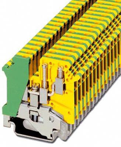 1923076, UK 5-TWIN-PE Series Green/Yellow Fused DIN Rail Terminal, Double-Level, Screw Termination