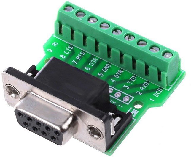 903-3B, Сигнальный модуль на плате с разъемом DRB-09FB (розетка) для RS-232 интерфейса, на винтовой клеммный блок, черный/зеленый