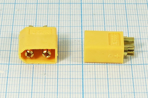 Вилка силового питания XT-60M на два контакта, 30А; №12690 штек пит DC XT60\2C\\каб\\XT-60M