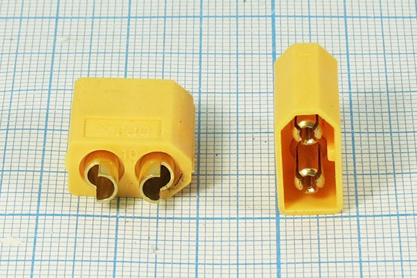 Вилка силового питания XT-60M на два контакта, 30А; №12690 штек пит DC XT60\2C\\каб\\XT-60M