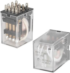 REK 77/4-1, Электромагнитное реле , 4PDT, 4C, 220 В, 3 А, 1.2 ВА, 100 мОм, -25...+55 °C, пластик, крышка съемная