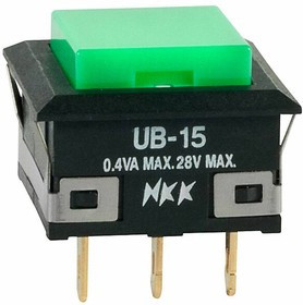 UB15KKG01N-F, Pushbutton Switches SPDT ON-(ON) GREEN