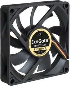 Вентилятор ExeGate ExtraSilent ES08015S3P, 80x80x15 мм, Sleeve bearing (подшипник скольжения), 3pin,