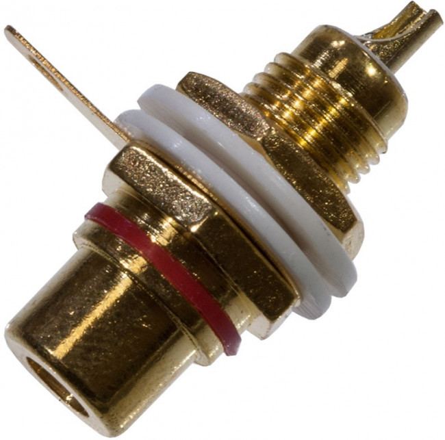 7-0235(1-291G RS-115G), гнездо RCA металл "позолоченное" с изолятором на корпус красное
