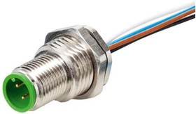 7000-17165-9730050, Circular DIN Connectors M12 MALE FLANGE PLUG A CODED REAR MOUNT, PP-wires 8x0,25 0.5m