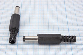Разъём питания штекер 5.5x2.1x14мм на кабель, пластик; №15385 штек пит DC 5,5d2,1x14\2C\\каб\пл хвост\