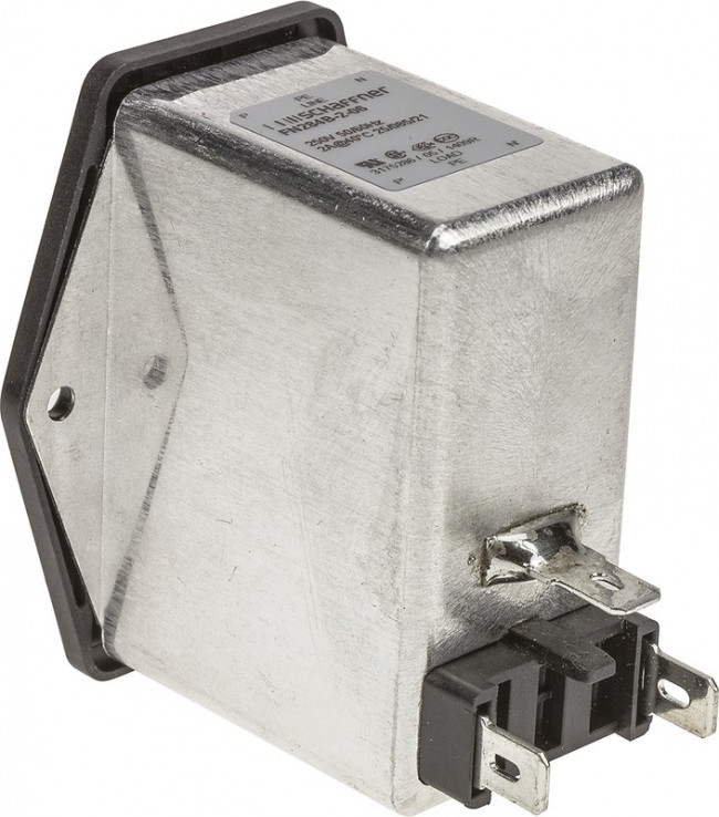 FN284B-2-06, 2A, 250 V ac Male Panel Mount IEC Inlet Filter FN284B-2-06, Faston 2 Fuse