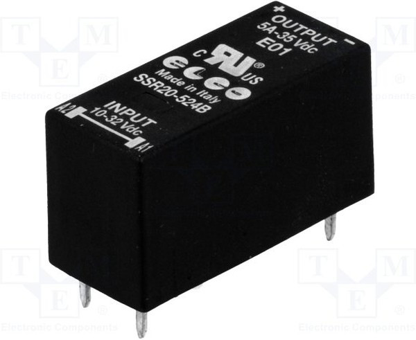 SSR20-524B, Реле: полупроводниковое, SPST-NO, Uупр: 10-32ВDC, 5А, 0-35ВDC