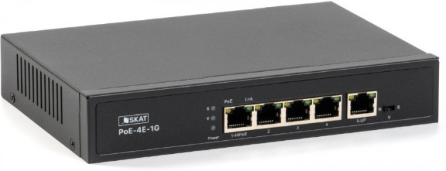 SKAT PoE-4E-1G коммутатор PoE Plus, мощность 65Вт, порты: 4-Ethernet, 1-Uplink SKAT PoE-4E-1G коммутатор PoE Plus, мощность 65Вт, порты: 4-Ethernet, 1-Uplink