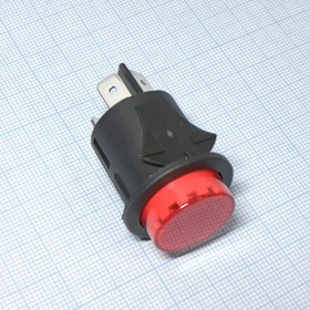 DS SC-7087A-1 ФЧК, (с фикс.), кнопка с фиксацией, нормально разомкнутая, черный корпус красная клавиша, подсветка 220В