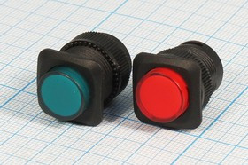 Выключатель кнопочный с фиксацией SPST, OFF-ON, зелёного цвета, 220В/3А, посадочный d16мм; №2040 G ПКн\250\ 3\SPST\d16\чер\ ILзелСд2В\\4C\R1