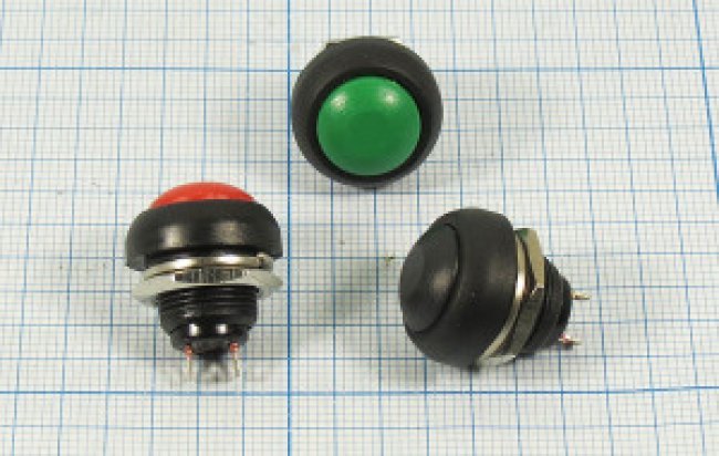 Переключатель кнопочный, d12, 220В, 1.0А, OFF-(ON), красный, контакты 2C, PBS-33B