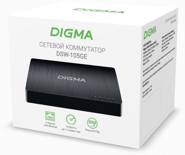 Коммутатор Digma DSW-105GE 5x1Гбит/с неуправляемый Коммутатор Digma DSW-105GE 5x1Гбит/с неуправляемый