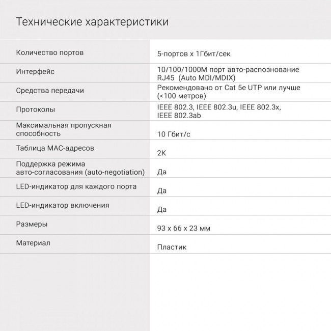 Коммутатор Digma DSW-105GE 5x1Гбит/с неуправляемый Коммутатор Digma DSW-105GE 5x1Гбит/с неуправляемый