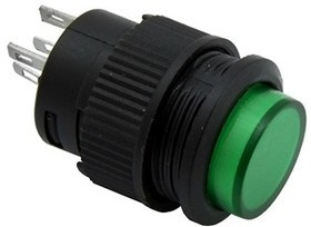 R16-503AD-G LOCK, (OFF - ON SPST), Кнопочный переключатель с фиксацией, зеленая LED подсветка