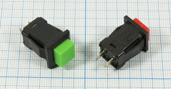 Переключатель кнопочный, 13x11, 220В, 1.0А, OFF-ON, красный, контакты 2C, PBS-15A