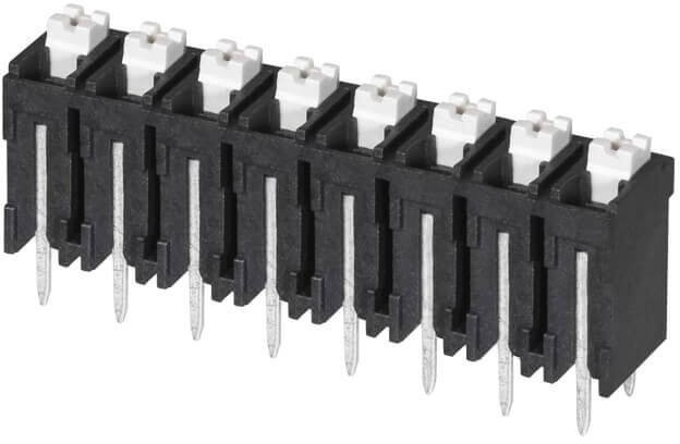 TBLH10V-500-08BK, Fixed Terminal Blocks Terminal block, screwless, High Temp, 5.00, Vertical, 8, Black w Gray Button